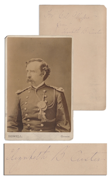 George Custer Cabinet Card, Inscribed by General Custers Wife to Medal of Honor Recipient Colonel George Gillespie